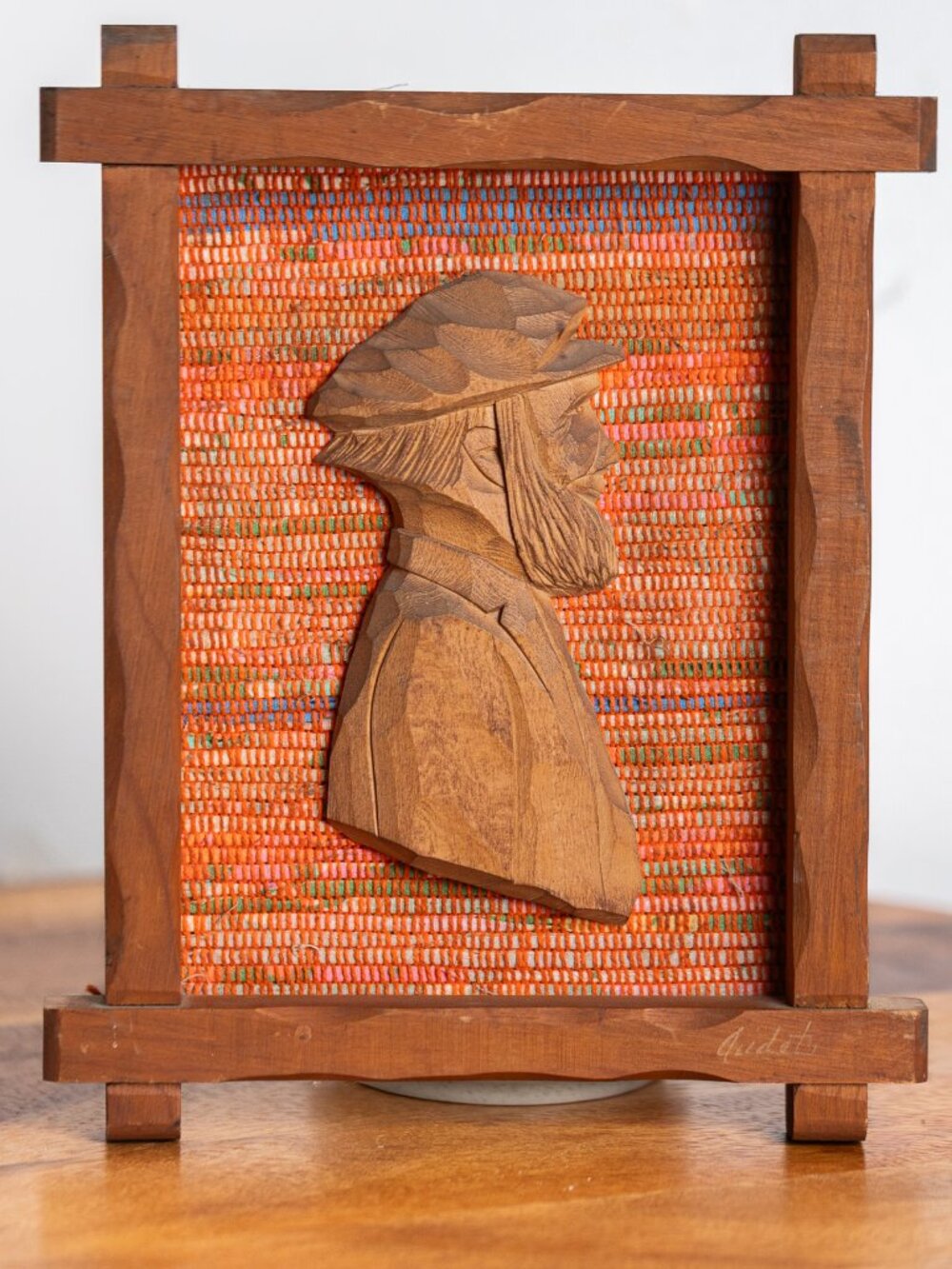 Vintage Hand Carved Wood Wall Art, Rustic Wooden Relief Portrait, Folk Art